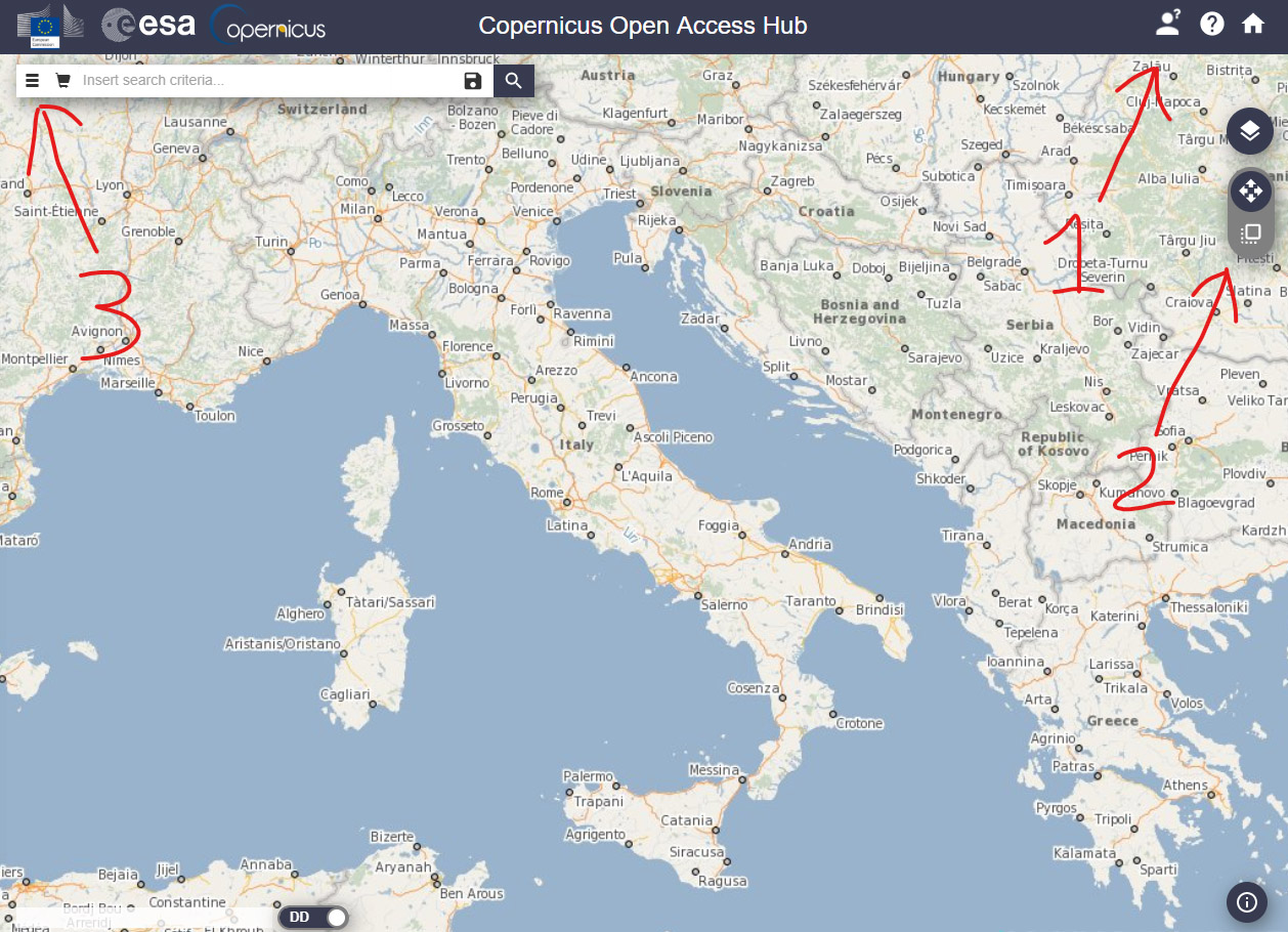 Mappa Copernicus dalla quale scaricare le immagini satellitari aggiornate
